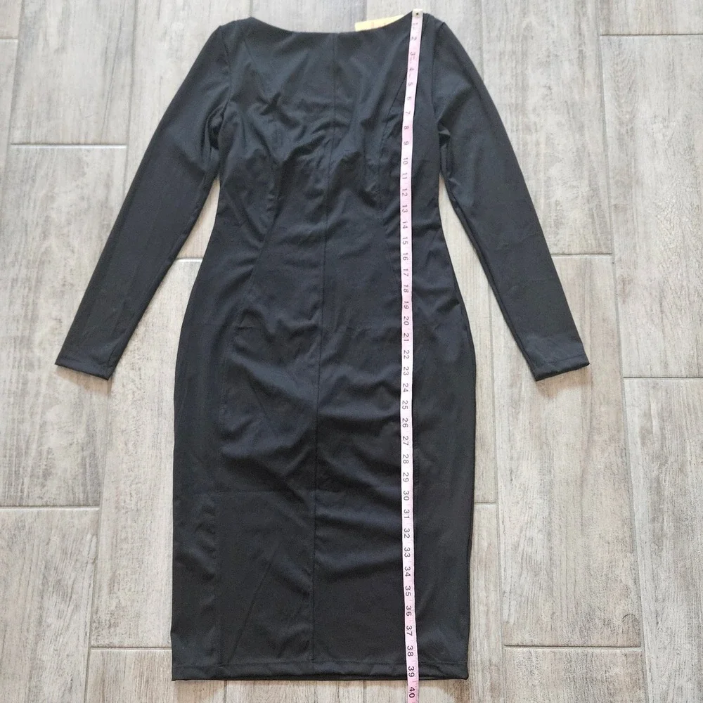 Popilush Shapewear Long Sleeve Boat Neck Sculpting Midi Dress Size M‎ Black NEW